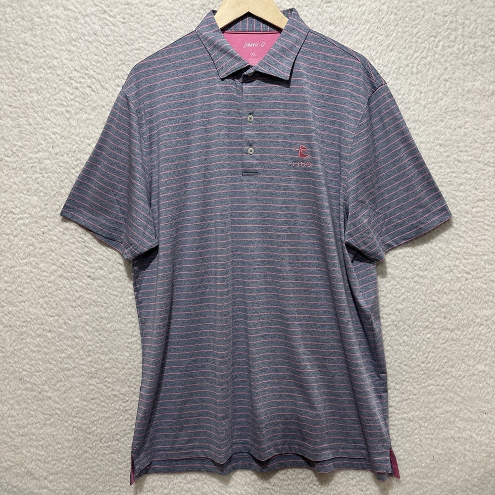 JOHNNIE-O Men's Size XL Birdie Performance Polo Pink Striped UPF50 Short Sleeve